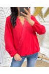 BLUSA DRAPEADA DE ENCAJE PE77 ROJO