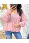 BLOUSE DRAPEE DENTELLE PE77 ROSE