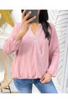 BLOUSE DRAPEE DENTELLE PE77 ROSE