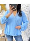 BLUSA DRAPPEGGIATA PIZZO PE77 AZZURRO CIELO