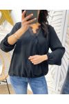 KANTEN GEDRAPEERDE BLOUSE PE77 ZWART