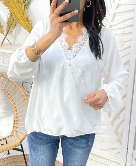 LACE DRAPED BLOUSE PE77 WHITE