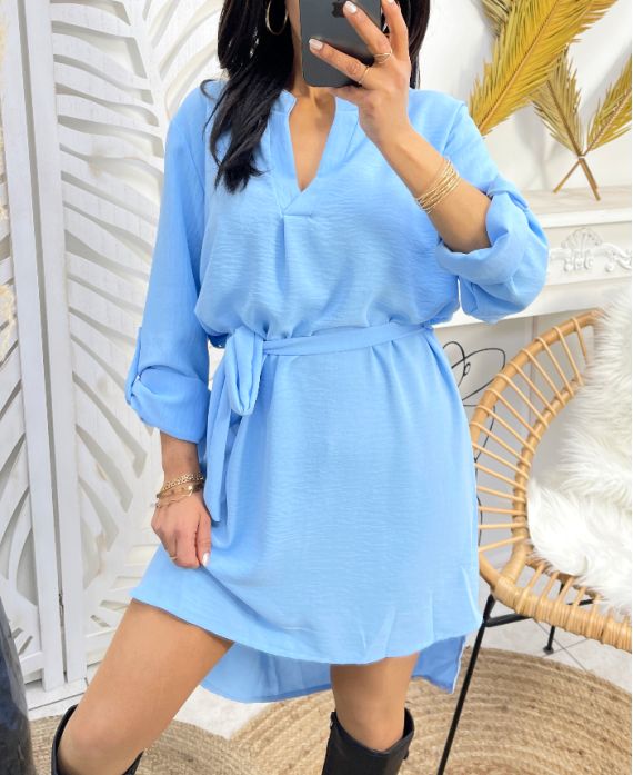 TUNIC DRESS WITH TIE SS70 SKY BLUE