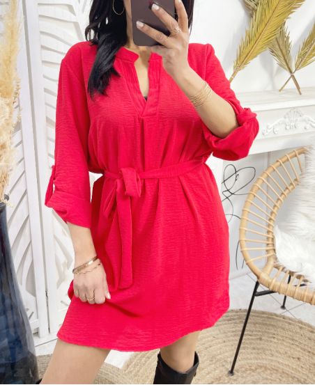 TUNIC DRESS WITH TIE SS70 RED