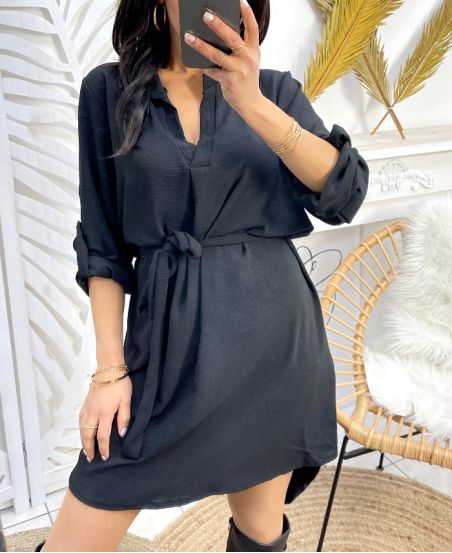 TUNIC DRESS WITH TIE SS70 BLACK