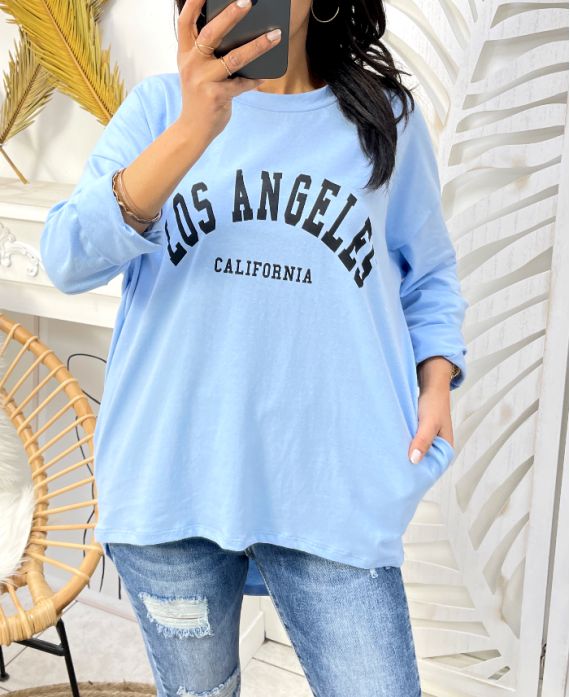 2-POCKET T-SHIRT LOS ANGELES SS49 HEMELSBLAUW