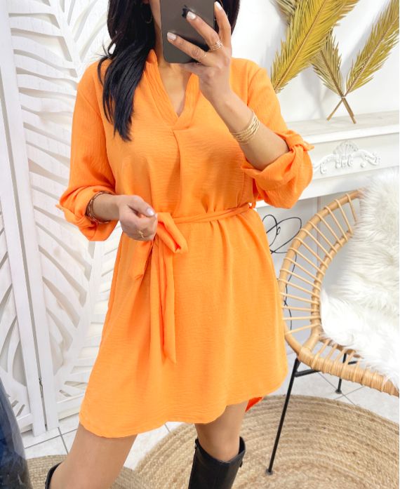 TUNIC DRESS WITH TIE SS70 ORANGE