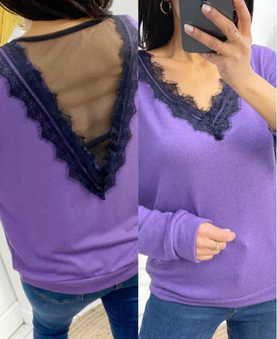 PULLOVER FIN DENTELLE PE18 VIOLET