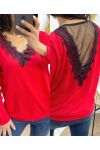 PULLOVER DENTELLE PE18 ROUGE