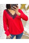 PULLOVER DENTELLE PE18 ROUGE