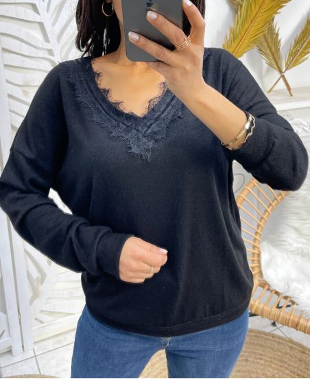 PULLOVER DENTELLE PE18 NOIR