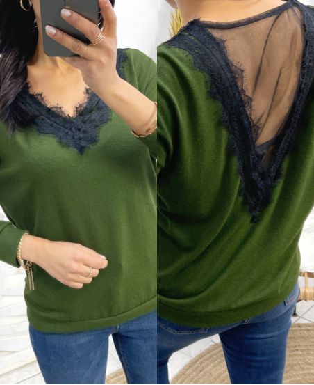 DÜNNER SPITZENPULLOVER SS18 MILITÄRGRÜN