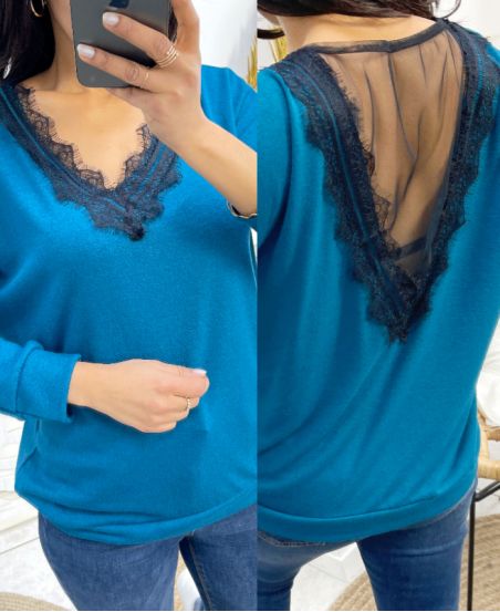 LACE SWEATER SS18 PETROL BLUE