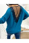 PULLOVER DENTELLE PE18 BLEU PETROLE