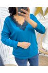 PULLOVER DENTELLE PE18 BLEU PETROLE