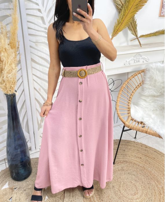 PE300 PINK LONG BUTTON SKIRT