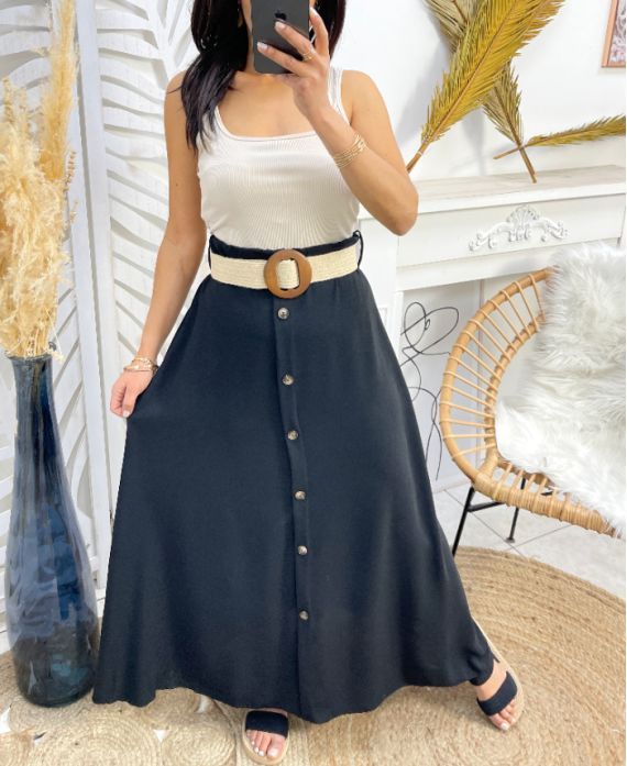 PE300 LONG BUTTON SKIRT BLACK