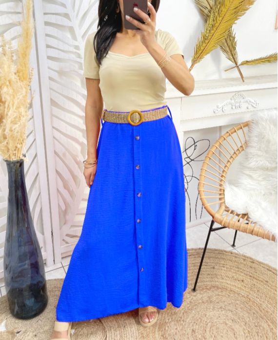 PE300 LONG BUTTON SKIRT ROYAL BLUE