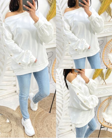 COTTON SWEATSHIRT WITH GOLD PE13 BUTTONS WHITE