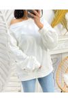 SWEAT-SHIRT COTON A BOUTONS GOLD PE13 BLANC