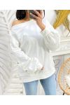 SWEAT-SHIRT COTON A BOUTONS GOLD PE13 BLANC