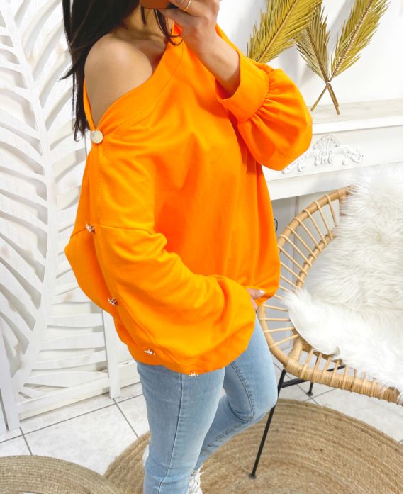 KATOENEN SWEATSHIRT MET GOUDEN KNOPEN SS13 ORANJE