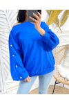 SWEAT-SHIRT COTON A BOUTONS GOLD PE13 BLEU ROYAL