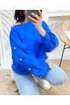 SWEAT-SHIRT COTON A BOUTONS GOLD PE13 BLEU ROYAL