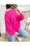 KATOENEN SWEATSHIRT MET GOUDEN PE13 FUCHSIA KNOPEN