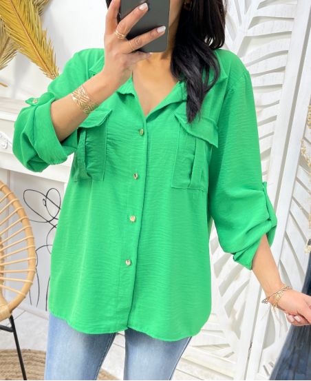 CAMICIA 2 TASCHE PE207 VERDE LIMONE