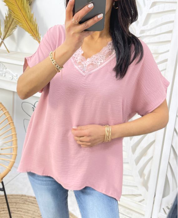 LACE FLUID TOP PE276 ROZE