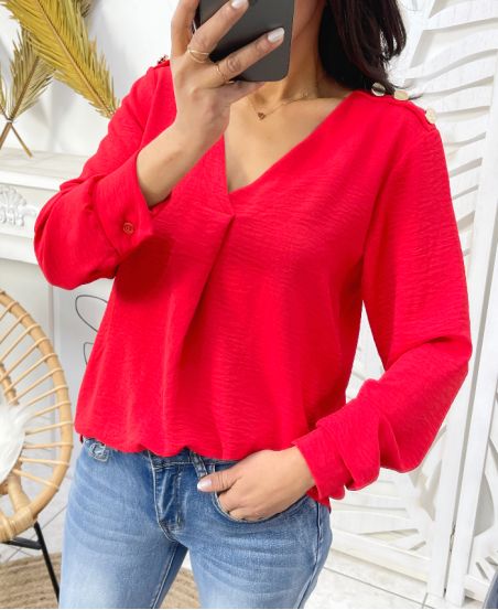 PE374 RED BUTTON BLOUSE