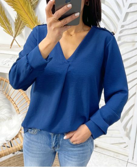 PE374 MARINEBLAUWE BLOUSE MET KNOPEN