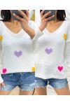 JERSEY DE PUNTO CORAZONES DE COLORES PE451 BLANCO