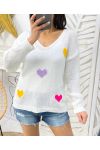 JERSEY DE PUNTO CORAZONES DE COLORES PE451 BLANCO