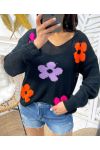 BUNTE BLUMEN STRICKPULLOVER SS460 SCHWARZ