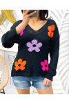 COLORFUL FLOWERS KNIT SWEATER SS460 BLACK