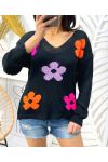 MAGLIONE IN MAGLIA A FIORI COLORATI SS460 NERO