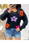 BUNTE BLUMEN STRICKPULLOVER SS460 SCHWARZ