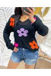 BUNTE BLUMEN STRICKPULLOVER SS460 SCHWARZ