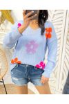 COLORFUL FLOWER KNIT SWEATER PE460 SKY BLUE