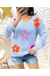 COLORFUL FLOWER KNIT SWEATER PE460 SKY BLUE