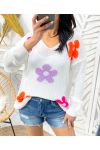 JERSEY DE PUNTO DE FLORES DE COLORES SS460 BLANCO