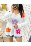 COLORFUL FLOWER KNIT SWEATER SS460 WHITE