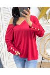 PULL COL V MANCHES BOUTONS PE379 BORDEAUX