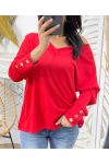 V-NECK SWEATER WITH BUTTONS SS379 RED