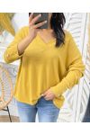 V-NECK SWEATER WITH BUTTONS PE379 MUSTARD