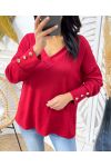 PULL DOUX COL V BOUTONS PE379 BORDEAUX