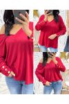 PULL DOUX COL V BOUTONS PE379 BORDEAUX