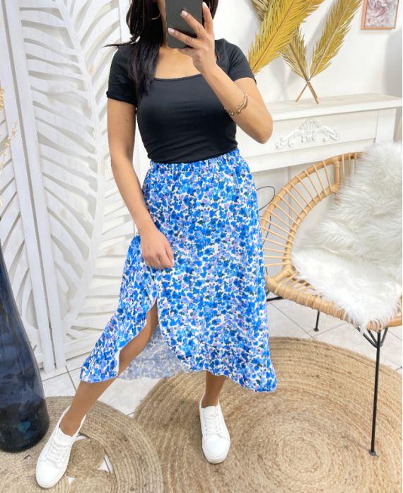 FLORAL DRAPED SKIRT PE285 ROYAL BLUE